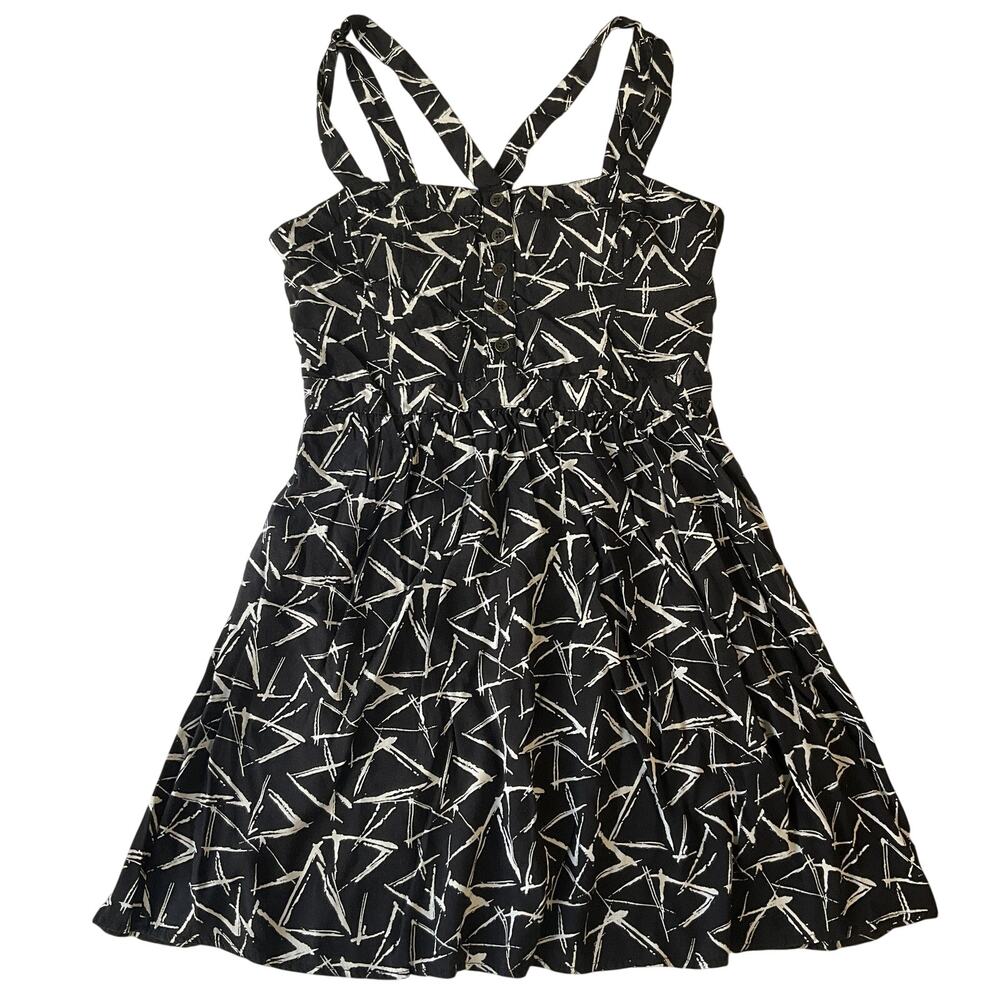 Forever 21 Women Mini Dress M Black Geometric Fit&Flare Button Zipper Sleeveless
